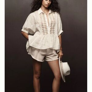 By Anthropologie Lace-Placket Babydoll Blouse Size XS NWT